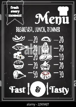 Affiche du menu du déjeuner ou du dîner écrite sur le tableau noir Illustration de Vecteur