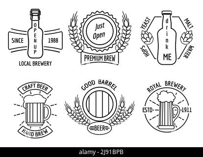 Modèles de logo de ligne pour la brasserie et la brasserie artisanale. Emblème ou logo de boisson, restaurant et bar, loueur de bouteille, pub et ALE, illustration vectorielle Illustration de Vecteur