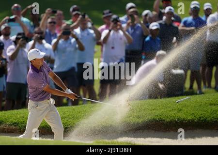 Tulsa, États-Unis. 19th mai 2022. Jordan Spieth joue le 18th trous lors du premier tour du championnat PGA au Southern Hills Country Club de Tulsa, Oklahoma, le jeudi 19 mai 2022. Photo de Kyle Rivas/UPI crédit: UPI/Alay Live News Banque D'Images