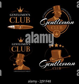 Ensemble de logos Pipe club vector gentleman. Vogue classique, visage de logotype, illustration de portrait masculin Illustration de Vecteur