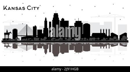 Kansas City Missouri Skyline Silhouette avec bâtiments noirs et réflexions isolées sur blanc. Illustration vectorielle. Concept de tourisme avec l'Archi moderne Illustration de Vecteur