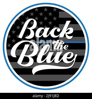 Un emblème de soutien de police avec une fine ligne bleue derrière l'illustration bleue du message. Vector EPS 10 disponible. Illustration de Vecteur