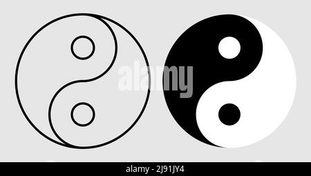 Icône linéaire, symbole yin yang. Signe noir et blanc d'harmonie dans la philosophie et la médecine orientales. Vecteur simple isolé sur fond clair Illustration de Vecteur