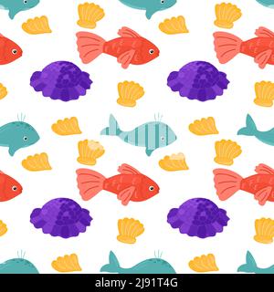 Motif d'animaux marins sans couture. Fond de vie sous-marin. Illustration vectorielle isolée de la vie marine Illustration de Vecteur