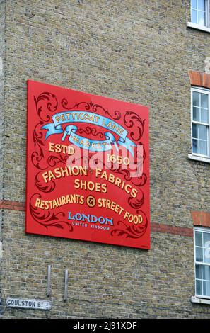 Panneau de signalisation pour le marché de jupticoat Lane à Londres Banque D'Images