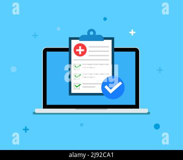 Rapport en ligne pc de document numérique médical.Formulaire d'icône de document de prescription médicale santé Illustration de Vecteur