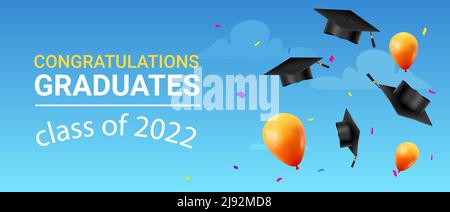 chapeau de fond de classe 2022 dans la bannière air. Remise des diplômes 2022 classe fête congruts succès conception arrière-plan Illustration de Vecteur