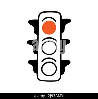 Feu de circulation tracé à la main avec feu stop rouge. Signal de circulation Doodle. Illustration vectorielle isolée sur fond blanc Illustration de Vecteur