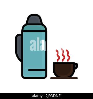 Thermos d'eau chaude et vecteur d'icône de tasse de café. Boisson chaude. Style d'icône de ligne pleine. Conception simple modifiable. Concevoir une illustration simple Illustration de Vecteur