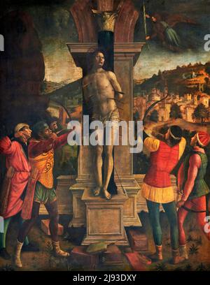 Martirio di San Sebastiano - olio su tela - copia dal dipinto di Vincenzo Foppo di pittore lombardo del XVIII secolo - Milano, Italia, chiesa di San S. Banque D'Images