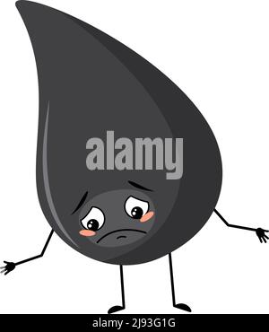 Mignonne de carburant ou d'essence de caractère avec des émotions tristes, le visage déprimé, les yeux, les bras et les jambes. Homme fluide avec expression mélancolique, homme d'huile noir. Illustration vectorielle plate Illustration de Vecteur