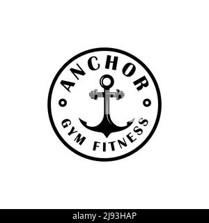 Logo de conception de combinaison d'ancre, Dumbbbbell Fitness Gym Barbell, modèle de fitness Illustration de Vecteur