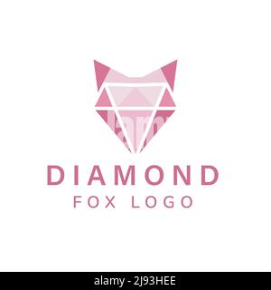 Logo simple en forme de losange rose avec face de renard. Illustration de Vecteur