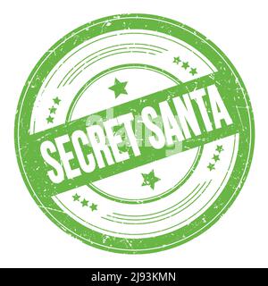 TEXTE DU PÈRE NOËL SECRET sur un timbre de texture vert rond grungy. Banque D'Images