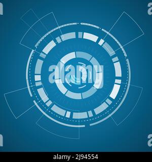 Affiche d'arrière-plan de la technologie virtuelle moderne avec divers éléments technologiques et formes sur l'illustration vectorielle de papier bleu Illustration de Vecteur