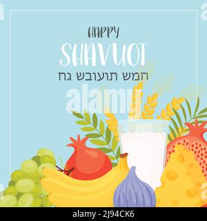 Concept de carte de vœux Happy Shavuot Day. Traduction du texte hébreu - Happy Shavuot. Illustration vectorielle Illustration de Vecteur