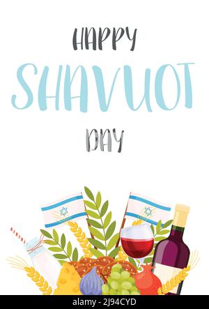 Concept de prospectus carte de vœux Happy Shavuot Day. Traduction du texte hébreu - Happy Shavuot. Illustration vectorielle Illustration de Vecteur