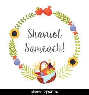 Concept de carte de vœux Happy Shavuot Day. Traduction du texte hébreu - Happy Shavuot. Illustration vectorielle Illustration de Vecteur