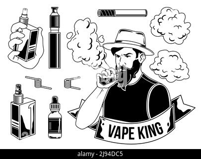 Ensemble d'éléments de vaper pour créer vos propres badges, logos, étiquettes, affiches, etc. Isolés sur blanc Illustration de Vecteur