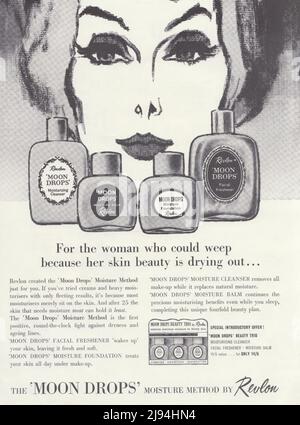 Revlon Moon Drops humidité baum base visage Freshner Revlon hydratant revlon crème vintage papier annonce publicitaire 1980s 1970s Banque D'Images