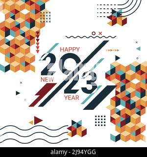 Bonne couverture du nouvel an 2023 avec fond géométrique abstrait moderne. Bonne année carte de vœux bannière design pour 2023 calligraphie inclut coloré Illustration de Vecteur