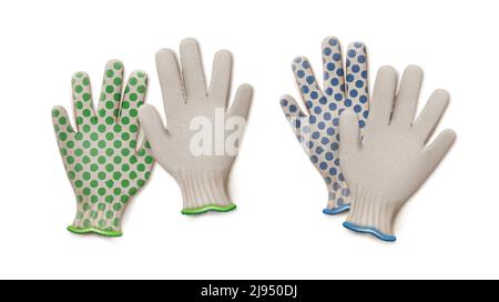 Paires vectorielles de gants de jardinage verts et bleus isolés sur fond blanc. Illustration de Vecteur