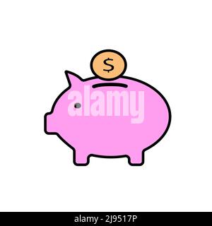 Icône de caisse noire couleur piggy. Pixel Perfect vecteur simple Illustration de Vecteur
