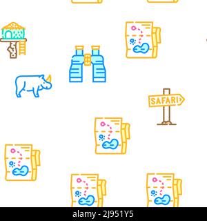 Safari African Hunting Vacation Icons Set Vector Illustration de Vecteur