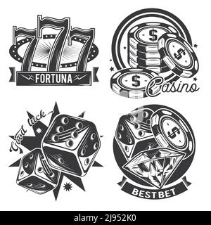 Jeu d'emblèmes de casino, étiquettes, badges, logos. Isolé sur blanc Illustration de Vecteur