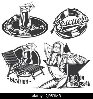 Ensemble d'emblèmes, d'étiquettes, de badges et de logos de plage vintage. Isolé sur blanc Illustration de Vecteur