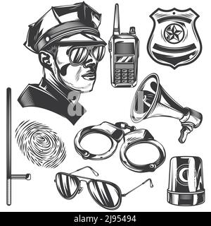 Ensemble d'éléments de police pour créer vos propres badges, logos, étiquettes, affiches, etc. Isolé sur blanc. Illustration de Vecteur