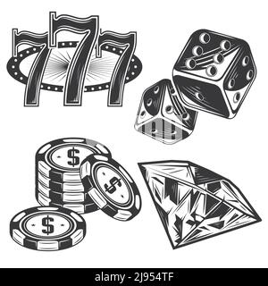Ensemble d'éléments de casino pour créer vos propres badges, logos, étiquettes, affiches, etc. Isolé sur blanc. Illustration de Vecteur