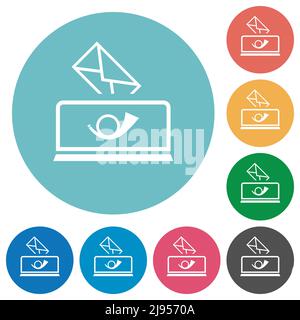 Envoi de courrier contour icônes blanches plates sur fond de couleur ronde Illustration de Vecteur