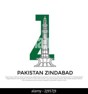 Pakistan Zindabad 14 août avec minar e pakistan, Lahore Illustration de Vecteur