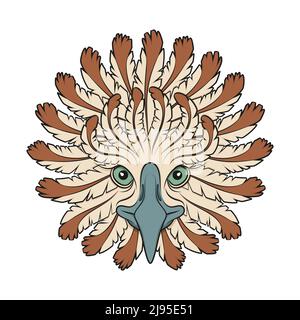 Illustration en couleur abstraite avec tête d'aigle et plumes. Objet vectoriel isolé sur fond blanc. Illustration de Vecteur