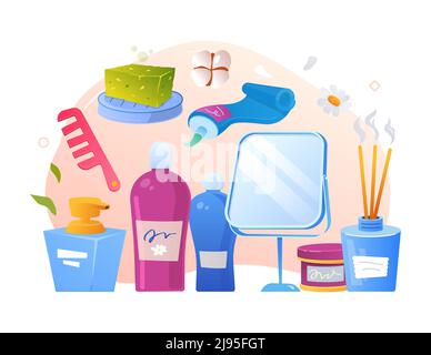 Ensemble de soins de beauté personnels - affiche vectorielle moderne de couleur Illustration de Vecteur