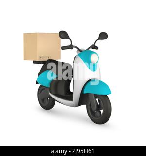 scooter de livraison rétro 3d sur fond blanc. Scooter à moteur classique. Concept de service de livraison. Illustration vectorielle Illustration de Vecteur
