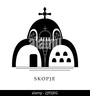 Capitales européennes, Skopje. Illustration en noir et blanc Illustration de Vecteur