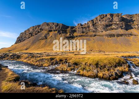 Belle Fossálar Foss mi-chemin li la lo en Islande Banque D'Images