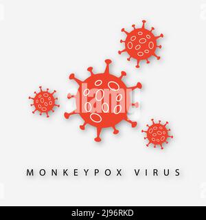 Icône de virus rouge signe monkeypox avec ombre. Virus POX concept. Illustration clipart vectorielle Illustration de Vecteur