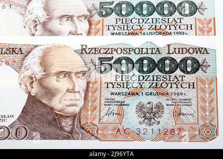 Old Polish Money - 50000 Zloty un contexte d'affaires Banque D'Images