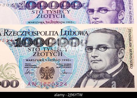 Old Polish Money - 100000 Zloty un contexte d'affaires Banque D'Images