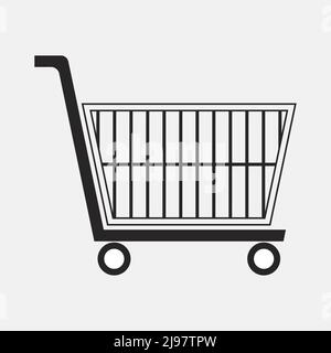 Vider le chariot du supermarché sur les roues. Vue latérale. Panier roulant noir simple isolé. Icône de chariot de livraison rapide pour applications Web et mobiles. Moderne Illustration de Vecteur
