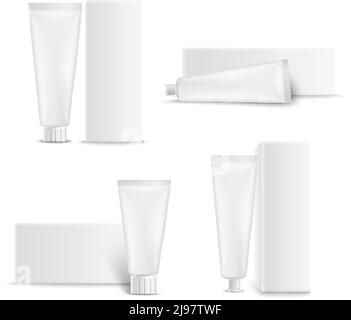 Dentifrice de soins dentaires et d'hygiène personnelle nourrissant crèmes réalistes blanc illustration vectorielle de l'ensemble de tubes blancs mockup Illustration de Vecteur