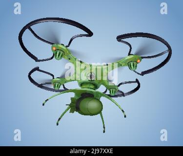 Drone militaire avec composition réaliste de bombe en vol hakki couleur au-dessus de l'illustration du vecteur de plafond Illustration de Vecteur