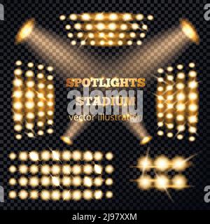 Le Stadium met en valeur un ensemble doré avec des soffites et des émetteurs dans l'obscurité arrière-plan transparent illustration vectorielle isolée réaliste Illustration de Vecteur