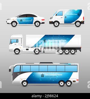 Transport annonce design modèle bleu icônes décoratives ensemble de vecteur isolé illustration Illustration de Vecteur