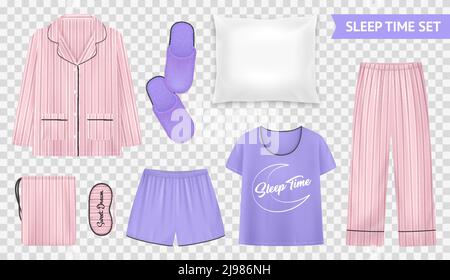 Ensemble de pyjama transparent pour une bonne nuit de sommeil, léger et chaud et accessoires pour une illustration du vecteur de sommeil confortable Illustration de Vecteur