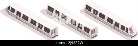 Composition isométrique de transport avec trois trains de métro isolés sur blanc illustration vectorielle 3d d'arrière-plan Illustration de Vecteur