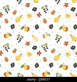 Motif vectoriel de fruits et de fleurs sans couture Illustration de Vecteur